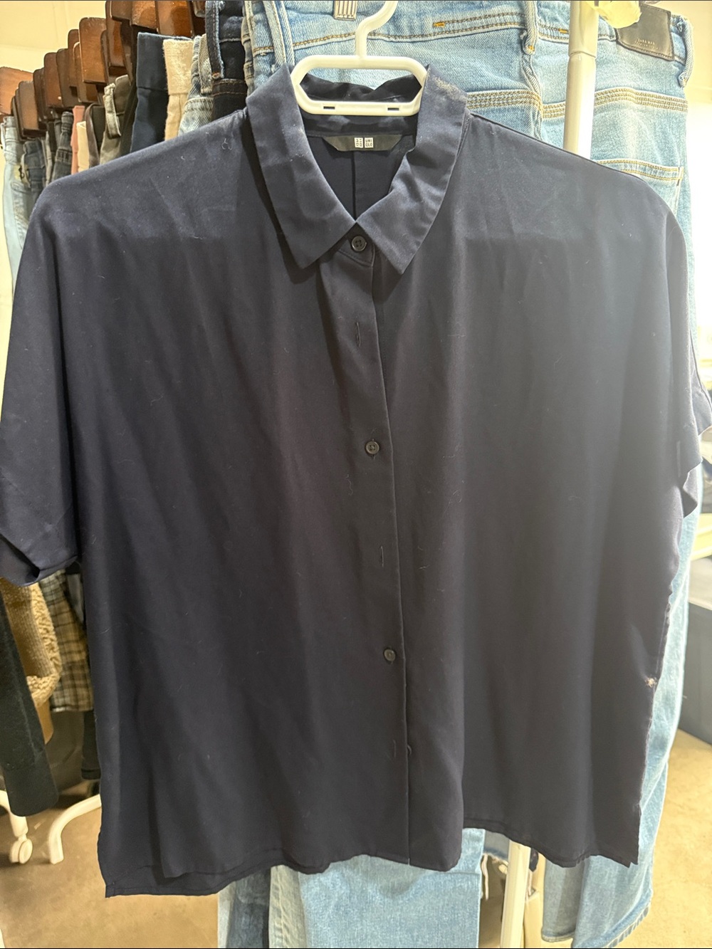 Uniqlo Navy Short-Sleeve Button-Down Shirt